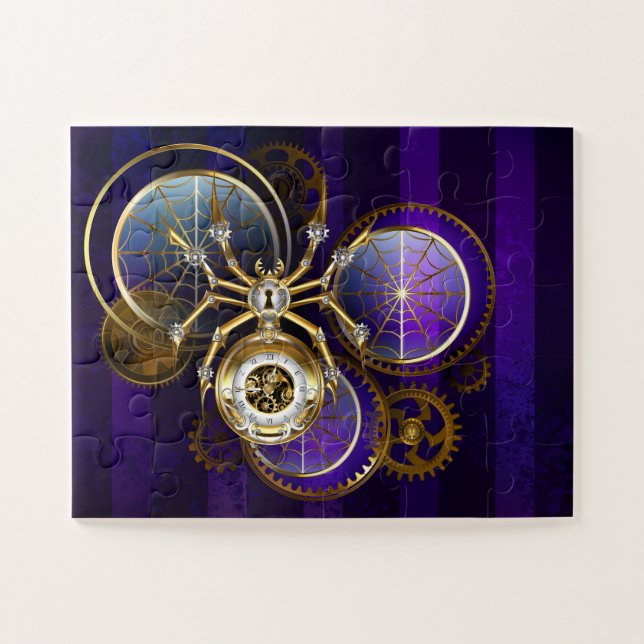 Steampunk Spider on Purple Background Jigsaw Puzzle (Horizontal)