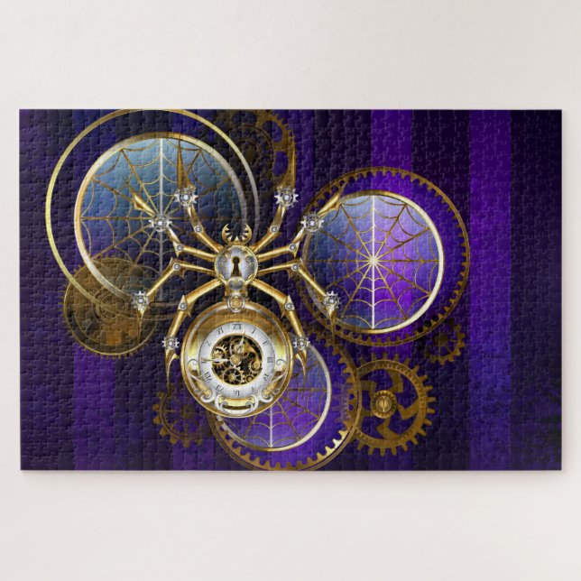 Steampunk Spider on Purple Background Jigsaw Puzzle (Horizontal)