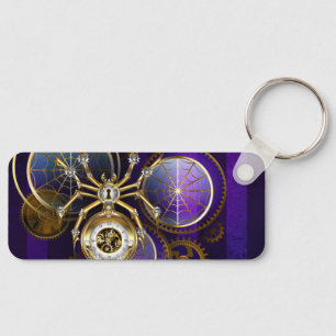 Steampunk Spider on Purple Background Key Ring