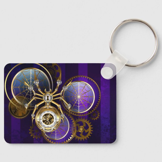 Steampunk Spider on Purple Background Key Ring (Front)