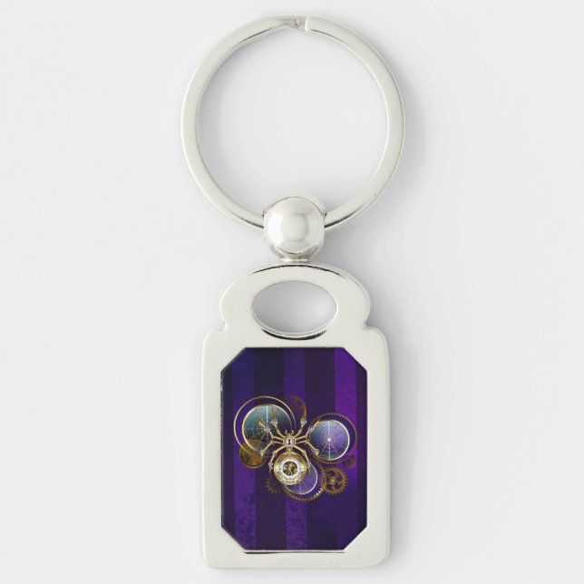 Steampunk Spider on Purple Background Key Ring (Front)