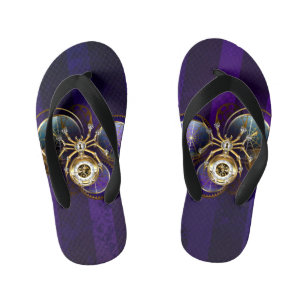 Steampunk Spider on Purple Background Kid's Flip Flops