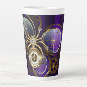 Steampunk Spider on Purple Background Latte Mug