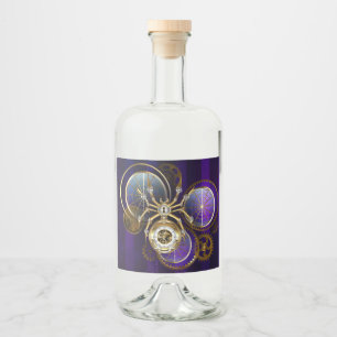 Steampunk Spider on Purple Background Liquor Bottle Label