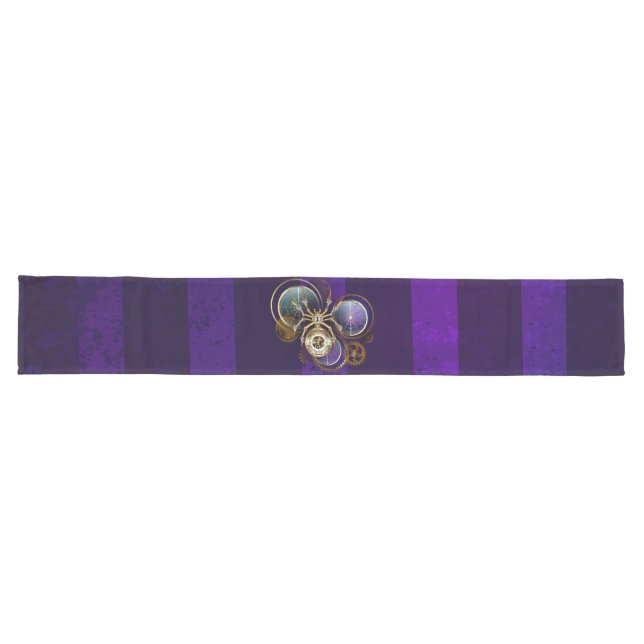 Steampunk Spider on Purple Background Long Table Runner (Horizontal)