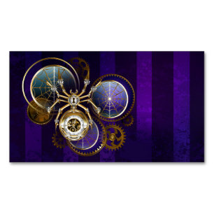 Steampunk Spider on Purple Background Magnetic Business Card
