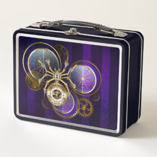 Steampunk Spider on Purple Background Metal Lunch Box