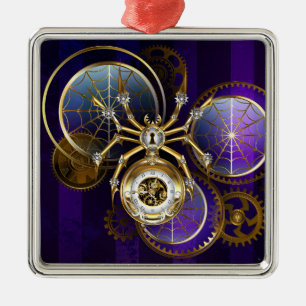 Steampunk Spider on Purple Background Metal Tree Decoration