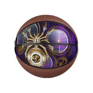 Steampunk Spider on Purple Background Mini Basketball