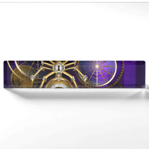 Steampunk Spider on Purple Background Nameplate