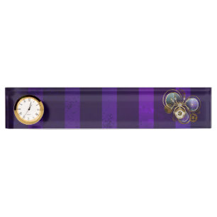 Steampunk Spider on Purple Background Nameplate