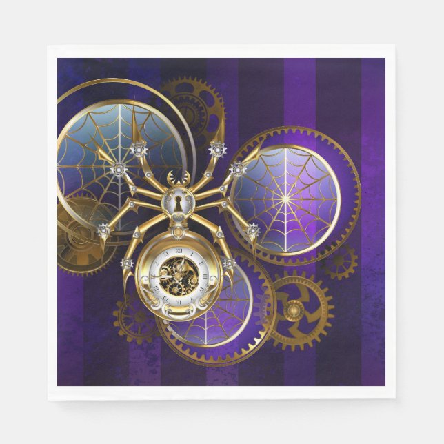 Steampunk Spider on Purple Background Napkin (Front)