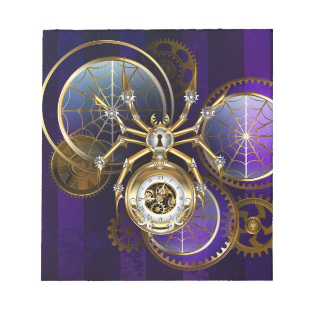 Steampunk Spider on Purple Background Notepad (Front)