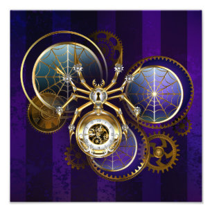 Steampunk Spider on Purple Background Photo Print