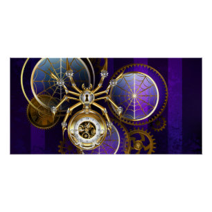 Steampunk Spider on Purple Background Poster