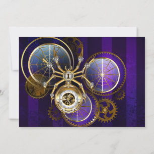 Steampunk Spider on Purple Background Save The Date