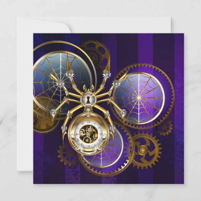 Steampunk Spider on Purple Background Save The Date (Front)