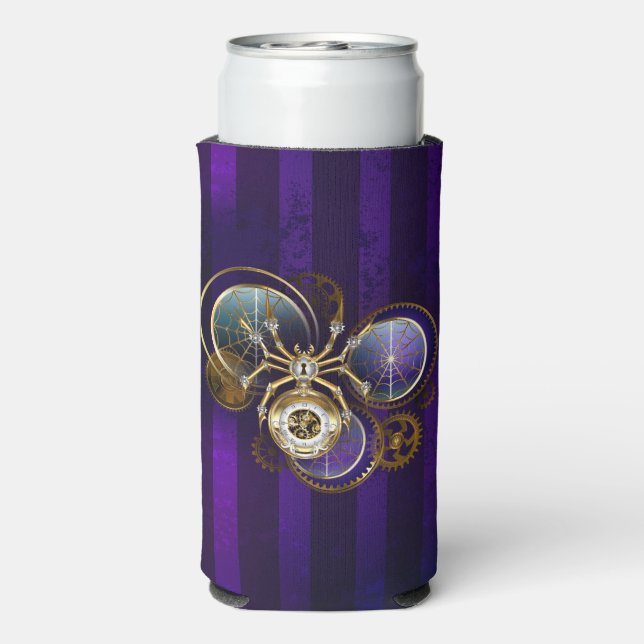 Steampunk Spider on Purple Background Seltzer Can Cooler (Seltzer Back)