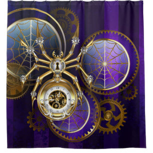 Steampunk Spider on Purple Background Shower Curtain