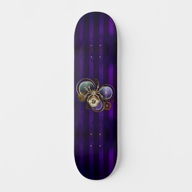 Steampunk Spider on Purple Background Skateboard (Front)