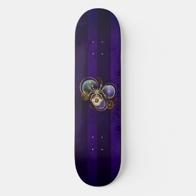 Steampunk Spider on Purple Background Skateboard (Front)