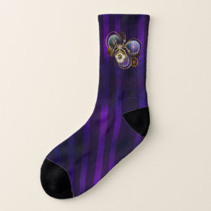 Steampunk Spider on Purple Background Socks