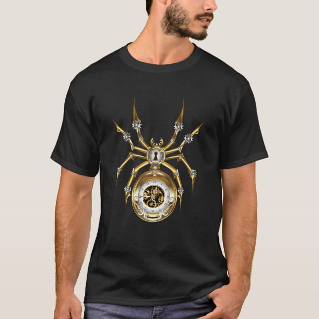 Steampunk Spider on Purple Background T-Shirt (Front)