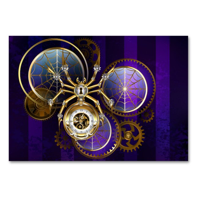 Steampunk Spider on Purple Background Table Number (Front)