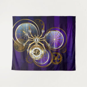 Steampunk Spider on Purple Background Tapestry