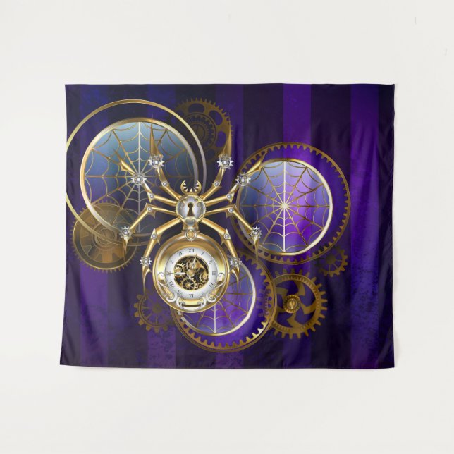 Steampunk Spider on Purple Background Tapestry (Front (Horizontal))