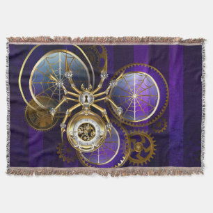 Steampunk Spider on Purple Background Throw Blanket