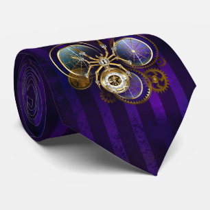 Steampunk Spider on Purple Background Tie