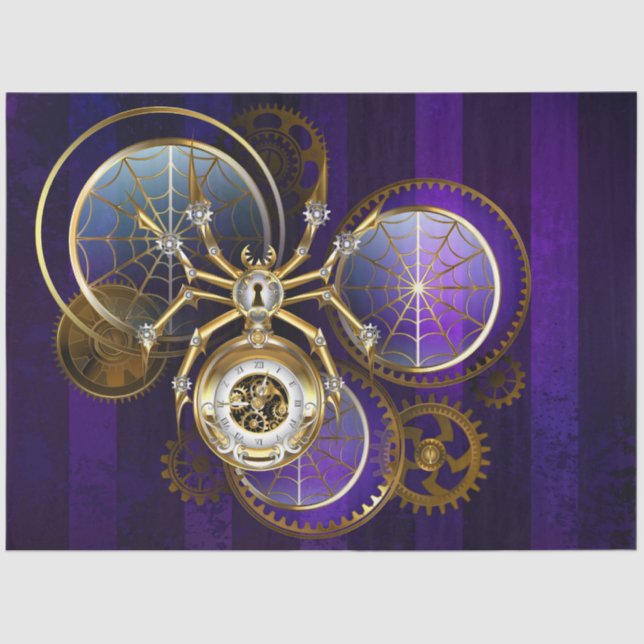 Steampunk Spider on Purple Background Tissue Paper (Front)