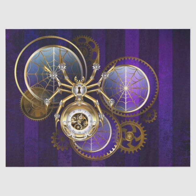 Steampunk Spider on Purple Background Tissue Paper (Front)
