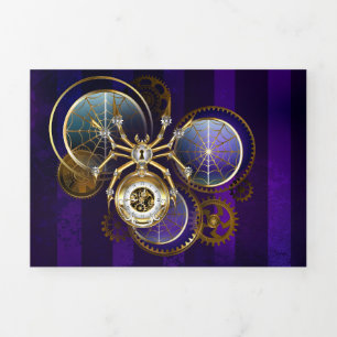 Steampunk Spider on Purple Background Tri-Fold Programme