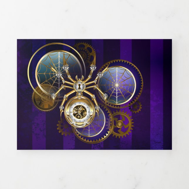 Steampunk Spider on Purple Background Tri-Fold Programme (Cover)