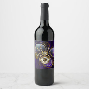 Steampunk Spider on Purple Background Wine Label