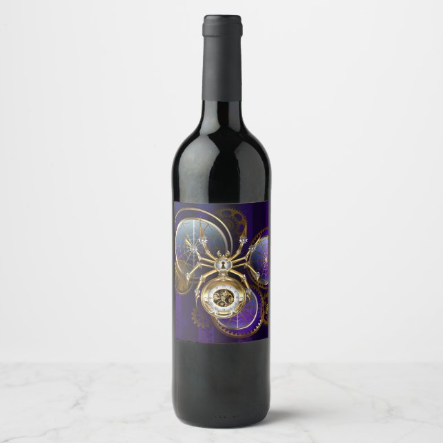 Steampunk Spider on Purple Background Wine Label (Front)
