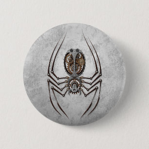 Steampunk Spider on Rough Steel 6 Cm Round Badge