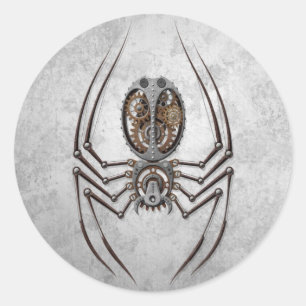 Steampunk Spider on Rough Steel Classic Round Sticker