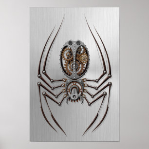 Steampunk Spider with Stainless Steel Effect Poster