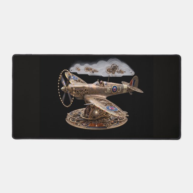 Steampunk Spitfire Mechanical Fighter Plane Desk Mat (Front)