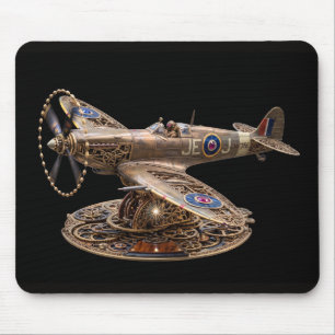 Steampunk Spitfire Mechanical Fighter Plane Mouse Mat