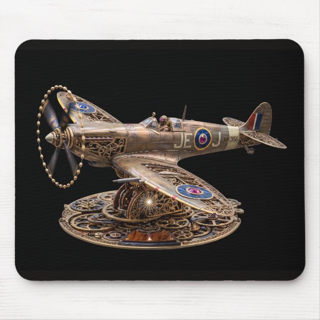 Steampunk Spitfire Mechanical Fighter Plane Mouse Mat (Front)