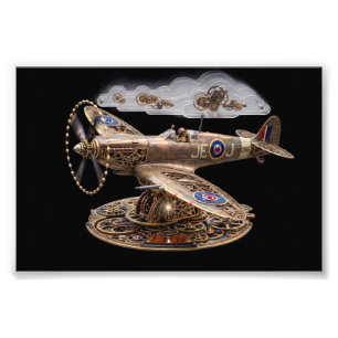 Steampunk Spitfire Mechanical Fighter Plane Photo Print