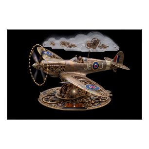 Steampunk Spitfire Mechanical Fighter Plane Poster