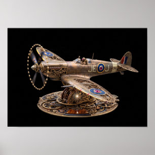 Steampunk Spitfire Mechanical Fighter Plane Poster