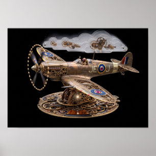 Steampunk Spitfire Mechanical Fighter Plane Poster