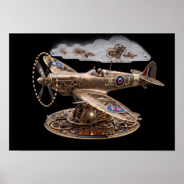 Steampunk Spitfire Mechanical Fighter Plane Poster (Front)