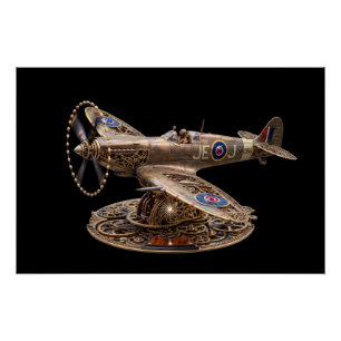Steampunk Spitfire Mechanical Fighter Plane Poster